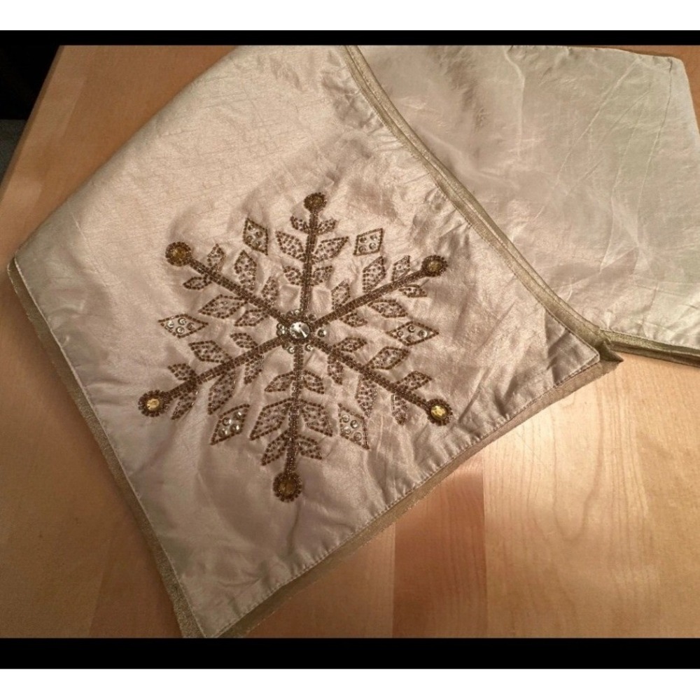 Artistic Accents Home 72x13 Table Runner Cream Gold Beaded Snowflake Decor